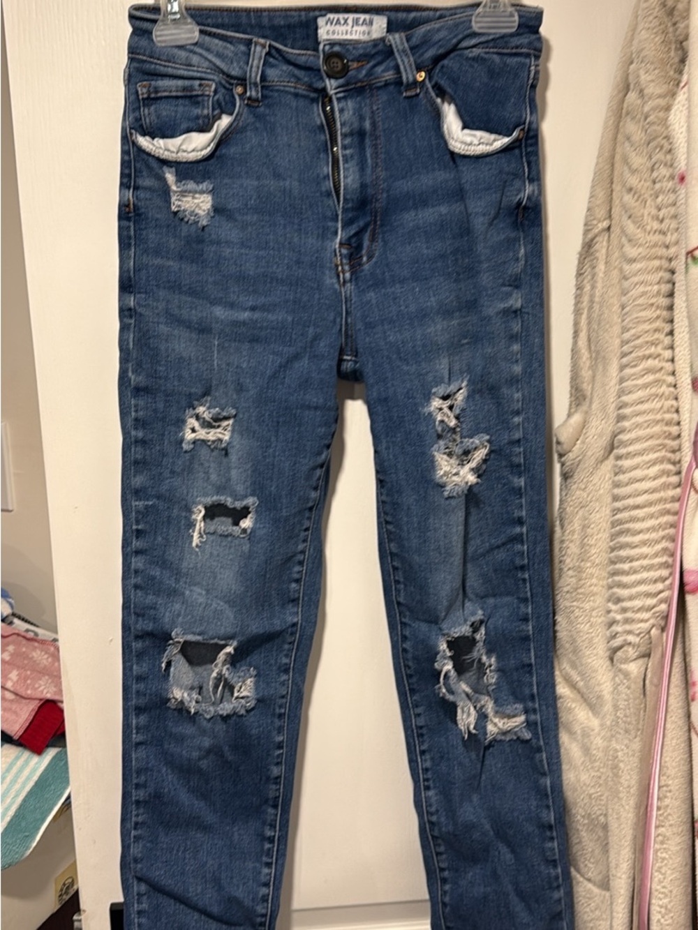 Wax Jean Ripped Dark Blue Skinny Jeans